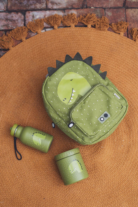 Trixie teräksinen juomapullo ja reppu dinosaurus kuosilla