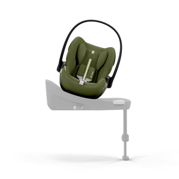 Cybex Cloud 3 Plus turvakaukalo värissä Moss Green. Kuvattuna kiinni jalustassa.