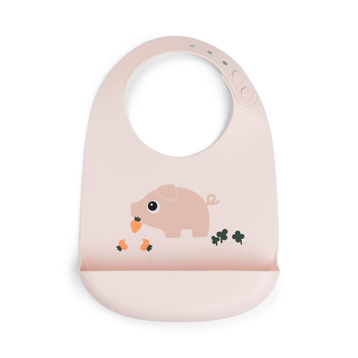 Done by Deer silikoninen ruokalappu Pigee kuosilla vaaleanpunaisena
