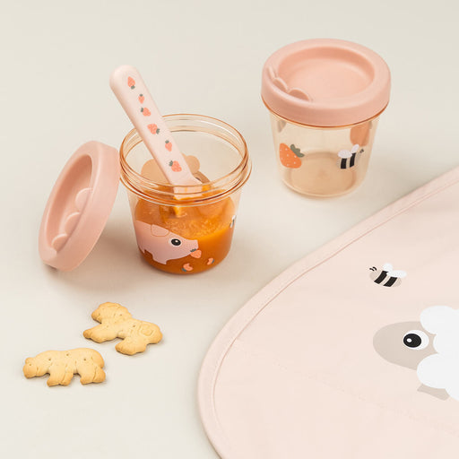 Done by Deerin ruoansäilytyrasiat vauvan ruoalle 2kpl Tiny Farm kuosilla soseella täytetty