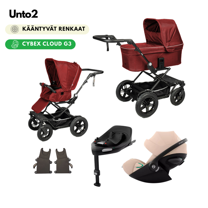 Starttipaketti Ora Unto2 yhdistelmävaunut kääntyvillä renkailla (+ Cybex Cloud G3 turvakaukalo, jalusta, adapterit)