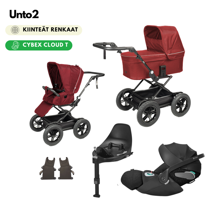 Starttipaketti Ora Unto2 -yhdistelmävaunut kiinteillä renkailla (+ Cloud T PLUS turvakaukalo, jalusta, adapterit)